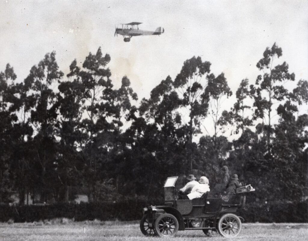 Lieut. Long and his biplane in flight
