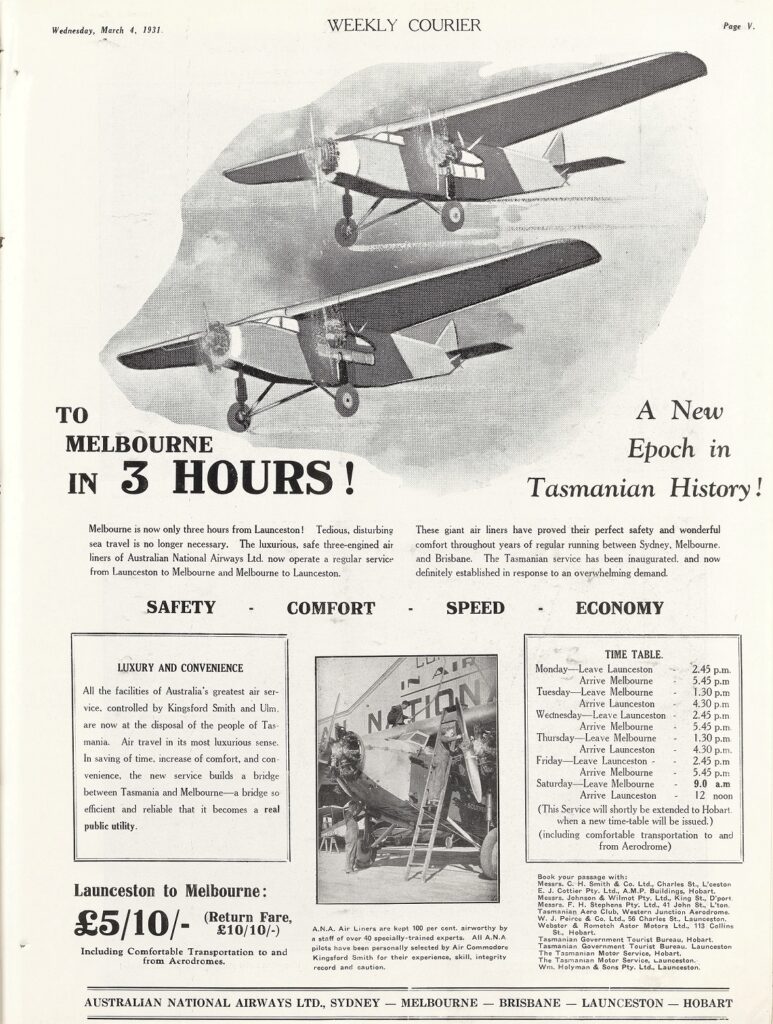 Australian National Airways Advertisement 1931 [Weekly Courier]